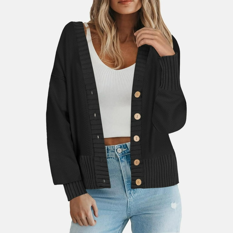 トップス OUAT 011- BLACK OFFICE CREWNECK CARDIGAN Black Office Crewneck Cardigan by OUAT on Sale