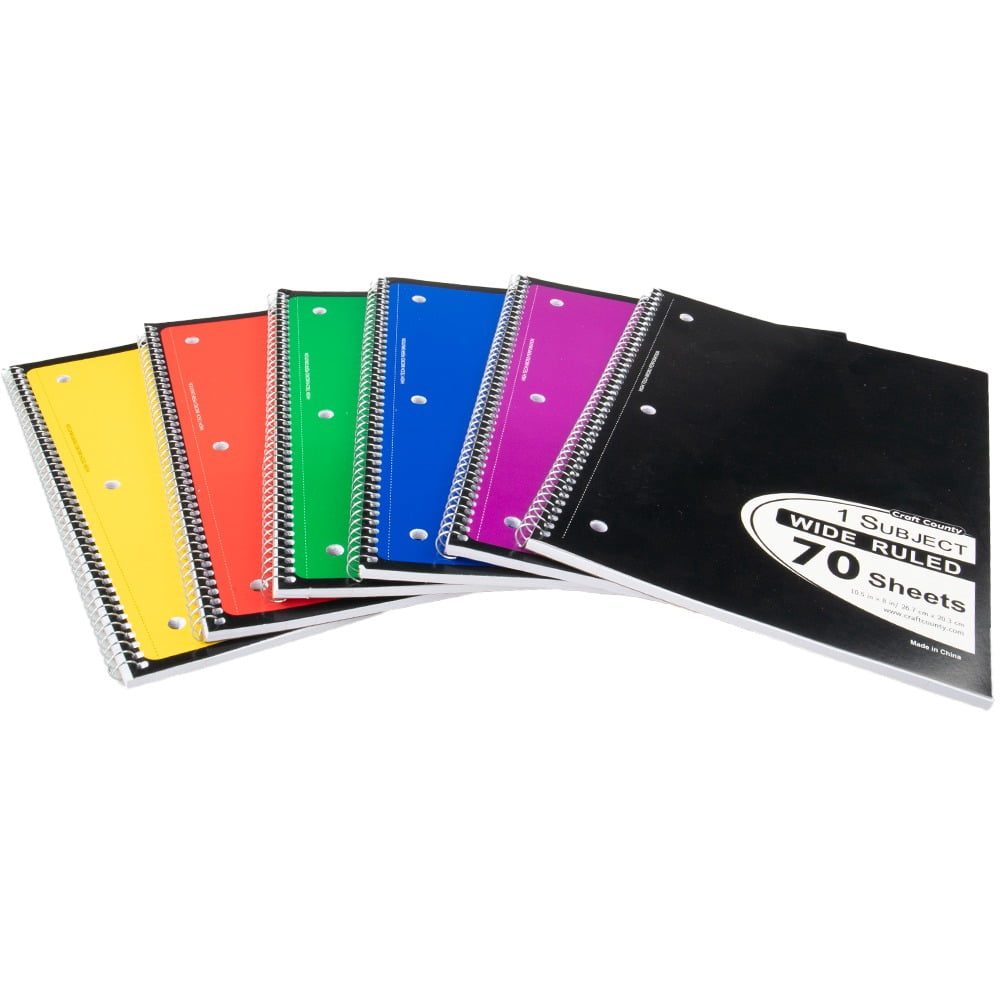 Craft County - Spiral Notebook - 70-Sheet- Wide-Ruled- Black