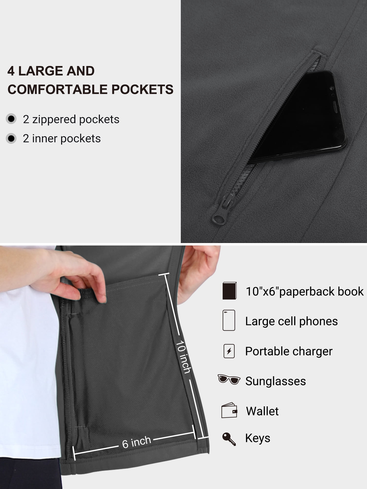 33,000ft Women's Fleece Vest, Zip Up Lightweight Soft Running Vest Outerwear Sleeveless with Pockets