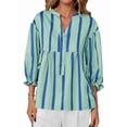 thumbnail image 2 of Womens Puff Sleeve Babydoll Tops Summer V Neck Striped Blouse Cute Casual Loose Fit Flowy Shirts Light Green S, 2 of 9