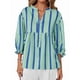 thumbnail image 2 of Blusa de Verano A Rayas con Cuello en V y Mangas Abullonadas para Mujer, Estilo Babydoll, Holgada e Informal Verde S, 2 of 9