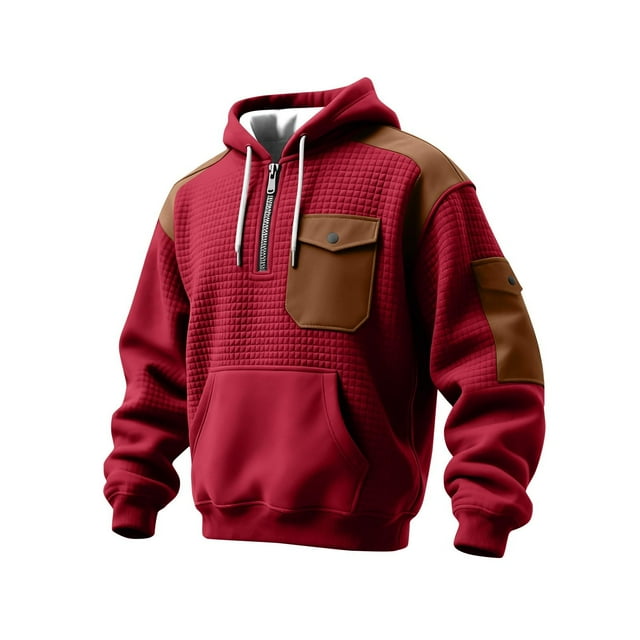 MHFRRA Sudadera con Capucha y Tejido de Cremallera de Un Cuarto, Ligera, Deportiva, con Bolsillo Delantero, Cómoda y Informal Rojo