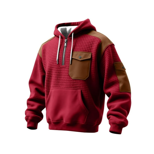 MHFRRA Sudadera con Capucha y Tejido de Cremallera de Un Cuarto, Ligera, Deportiva, con Bolsillo Delantero, Cómoda y Informal Rojo