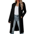 thumbnail image 2 of Manteau pour Femmes Automne Hiver Manches Longues Tricoté Manteau Extérieur Couleur Unie Mode Trench Col Rond Cardigan Mi-Long Ample Ouvert devant, 2 of 5