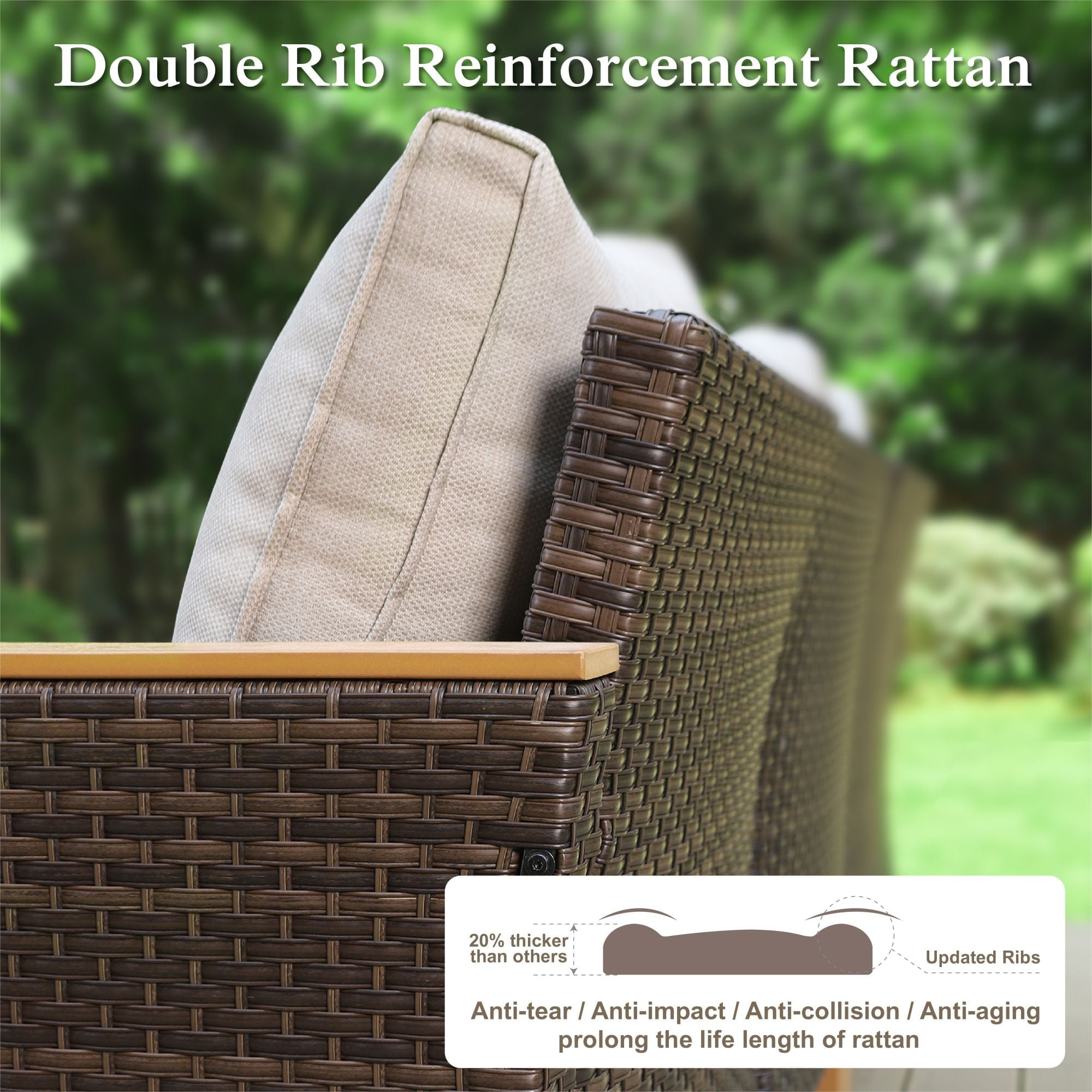 Sophia & William Wicker Patio Conversation Sofa Chairs Set of 2, Beige
