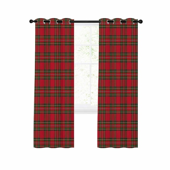 Christmas, Blackout Curtains 84 Inches Long for Bedroom, Country Rustic Red Green Buffalo Lattice Thermal Insulated Room Darkening Black Out Window Curtain Panels Grommet Drapes for Living Room
