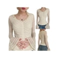 thumbnail image 5 of hirigin Women Lace Tops Autumn Casual Solid Color Slim Fit Flared Long Sleeve Ruffle Shirt Club Streetwear, 5 of 9