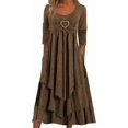thumbnail image 1 of Robes de Printemps pour Femmes Décontractées Manches 3/4 Longue Robe Évasée Basique Plage Vacances Travail Maxi Robe 2025, 1 of 4