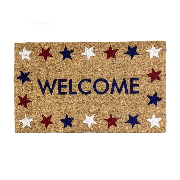 Welcome Coir Outdoor Doormat, Red/White/Blue, 18" x 30", Patriotic by Way To Celebrate
