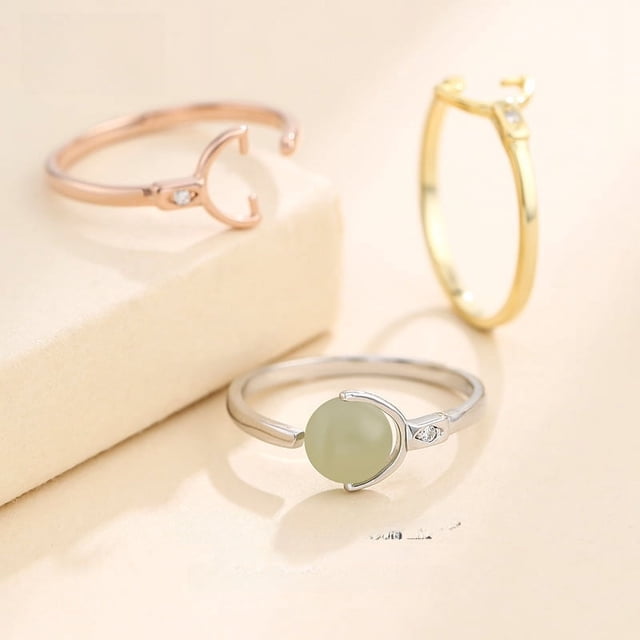 Anillo de cuentas redondas de oro de 18 quilates bañado en plata S925, soporte vacío con incrustaciones de cera de abejas y ámbar, soporte para anillo de perlas de bricolaje