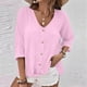thumbnail image 2 of Camiseta sin mangas para mujer,Camiseta de manga larga con cuello en V para mujer, blusa informal lisa, tejido de poliéster suave, cómoda para uso diario, sopatenor, 2 of 9