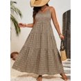 thumbnail image 4 of Plus Size Summer Casual Retro Plaid Ruffle Hem Camisole Maxi Dress In Black, 4 of 8