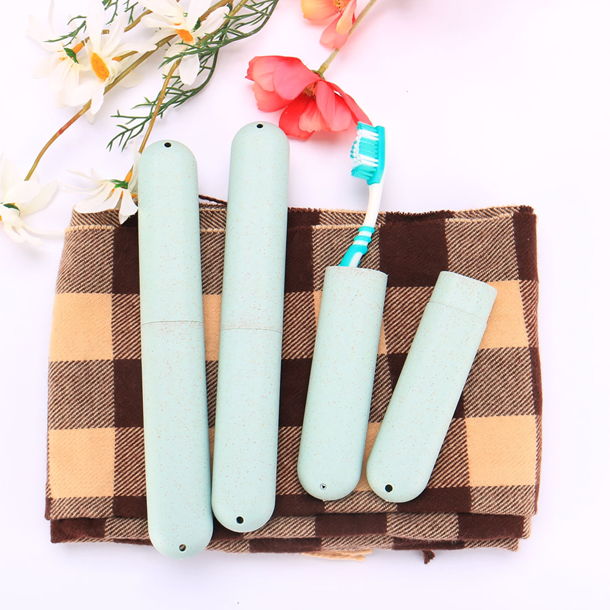 Light Blue Plastic Toothbrush Case Portable Traveling Camping