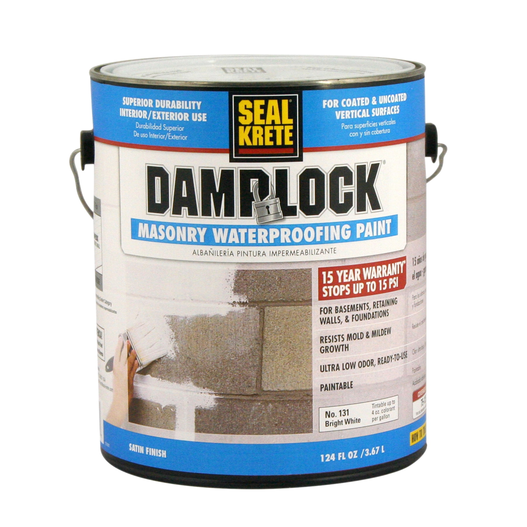 Satin Bright White, Seal-Krete DampLock Concrete and Masonry Waterproofing Paint, 1 Gal