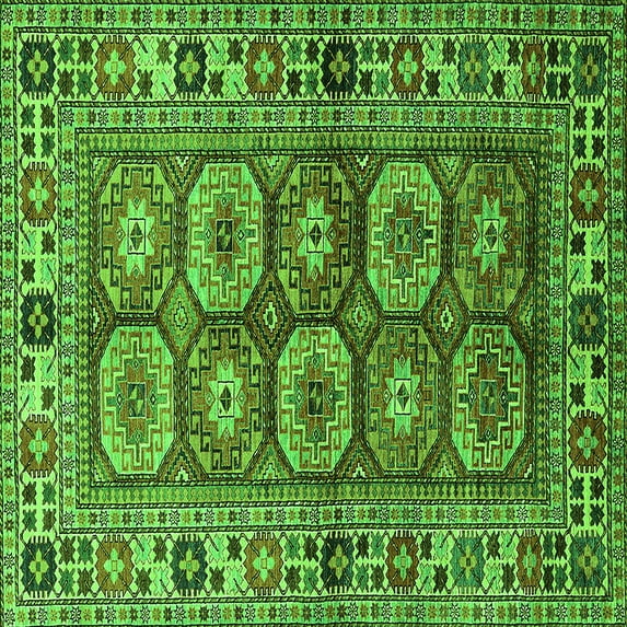 Ahgly Company Indoor Square Oriental Green Industrial Area Rugs, 6' Square