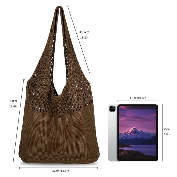 Bolso De Punto Para Mujer - Bolso De Playa De Malla Hueco, Estilo Boho, Poliéster Ligero, Blanco, Ideal Para Playa, Compras O Diario