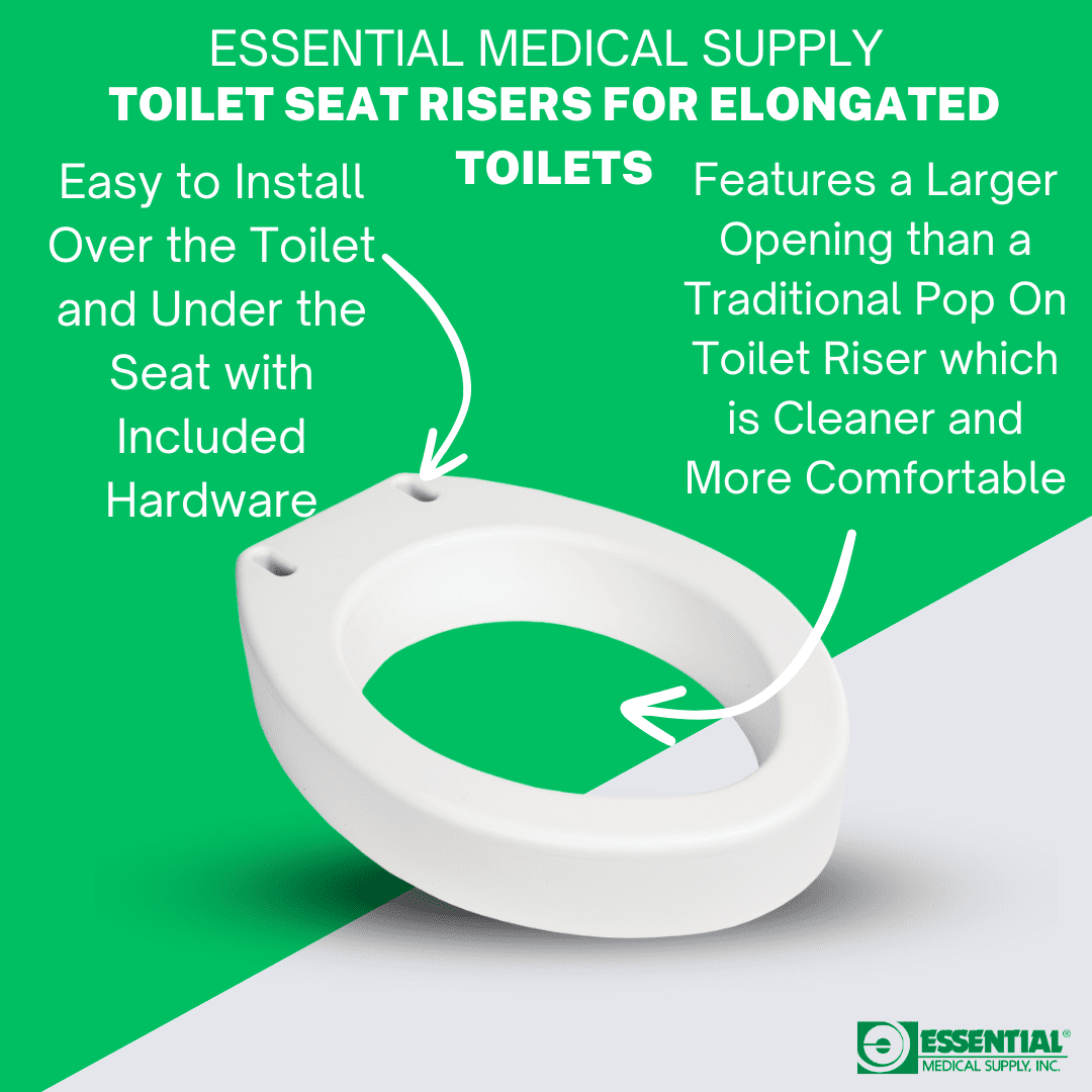 Essential Medical Supply Toilet Seat Riser for Elongated Bowl with 3.5" Rise - 19 x 14 x 3.5 Inch, Elevating and Raising Commode Seat for Seniors, Adults and The Elderly with 300lb Weight Capacity