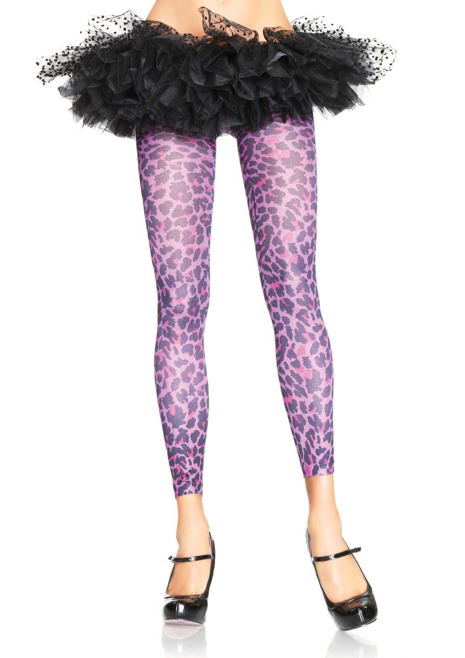 Purple Leopard Print Footless Tights 