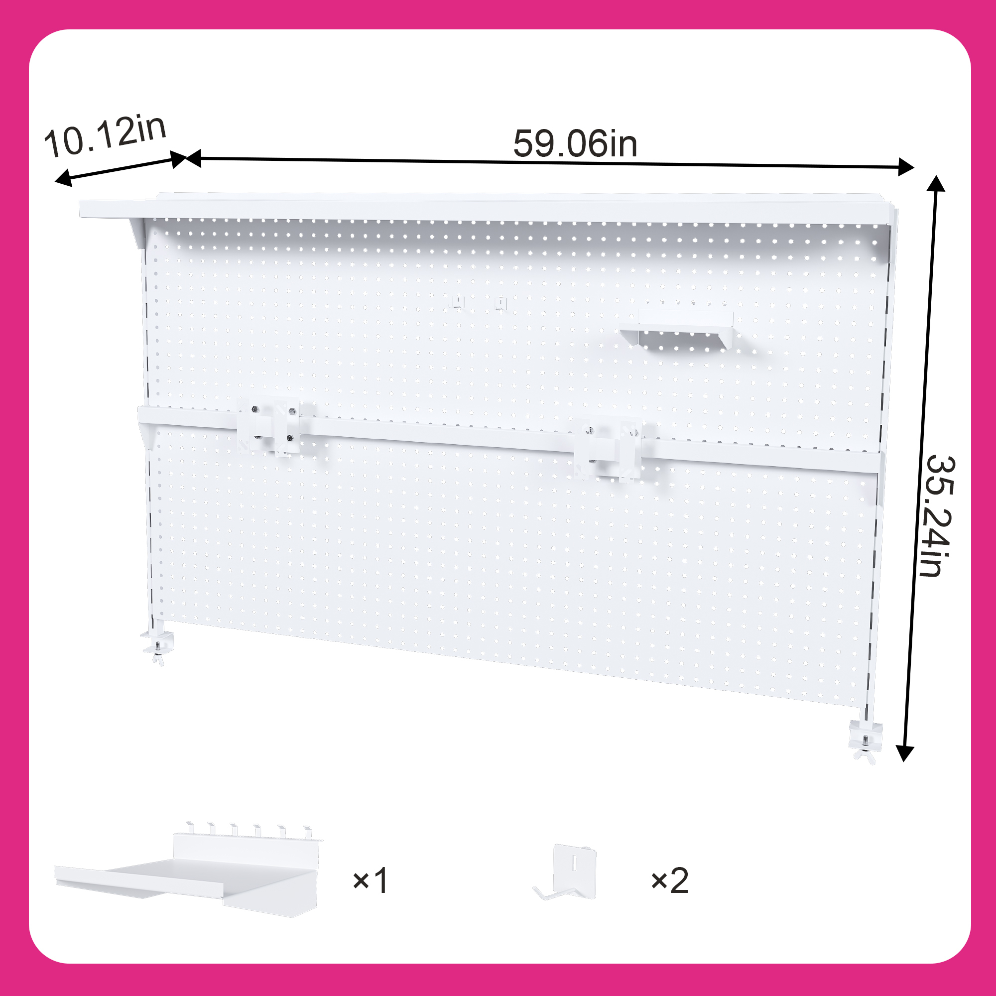 Montary Gaming & Office Desk Organizer with Dual Monitor Stand, 59x35" Metal Pegboard Privacy Panel, White