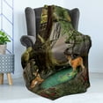 thumbnail image 4 of Nature Soft Flannel Fleece Throw Blanket, Abstract Fairtale Scene with Tree House Lanterns Pond and Deer in Forest Print, Cozy Plush for Indoor and Outdoor Use, 70" x 90", Multicolor, by Ambesonne, 4 of 5