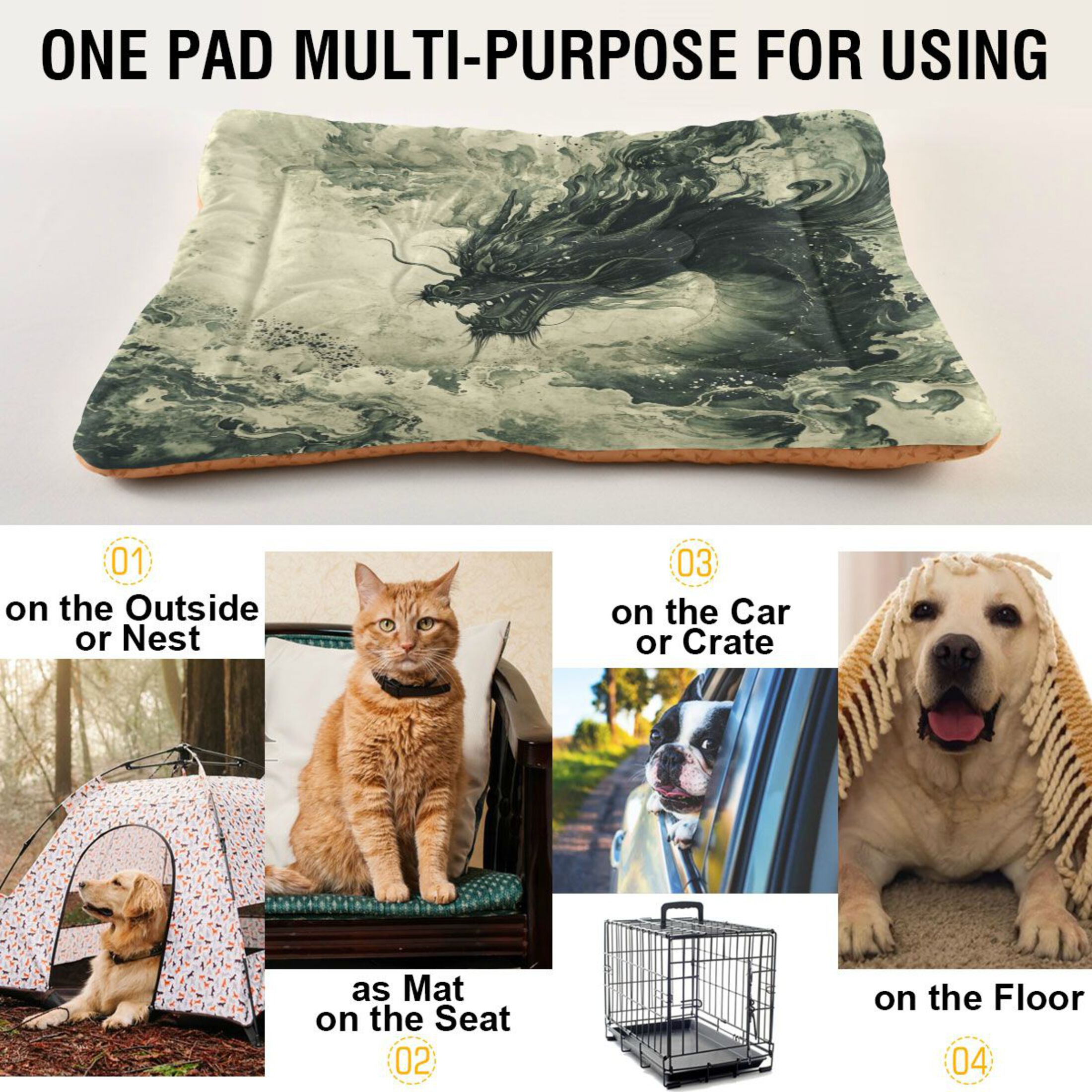 Qxltty Dark Green Dragon Ped Pad Wear-resistant and Hard to Bite Through Sleeping Pad for Small Medium Large Dogs Winter Pet Bed 36×24in
