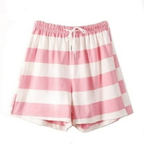 Defitshape Men's 100 Cotton Pajamas Shorts Striped Soft Drawstring Cool Elastic Waist Lightweight Lounge Walking Shorts Summer Sleepwear Pink Large