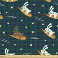 thumbnail image 2 of Ambesonne Cartoon Fabric by the Yard Upholstery, Rabbits Flying on Carrot, 2 Yards, Petrol Blue Orange, 2 of 5