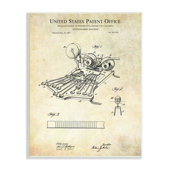Stupell Industries Stenograph Machine Blueprint Diagram Detailed Patent Text Wood Wall Art, 10 x 15, Design by Karl Hronek