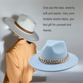 thumbnail image 2 of Sombrero Fedora Unisex Qarigey de ala ancha con collar de oro color Cielo azul, 2 of 6