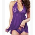 thumbnail image 1 of PENGXIANG Ensemble de Lingerie Attrayant pour Femmes 2 Pcs Dentelle Licou Col en V Profond Robe de Pyjama Mini + String en Maille Vêtements de Nuit, 1 of 2