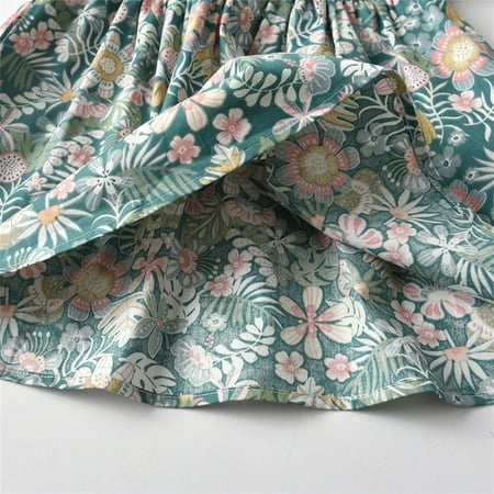 

kpoplk Little Girl Dresses Kids Toddler Baby Girls Spring Summer Flower Print Short Sleeve Princess Dress Dresses For Girls(Green)