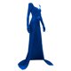 thumbnail image 3 of Vestido largo con cuello en V, manga larga, con abertura lateral y fruncido, vestido delgado con guantes XBTCLXEBCO Azul, Grande, 3 of 5