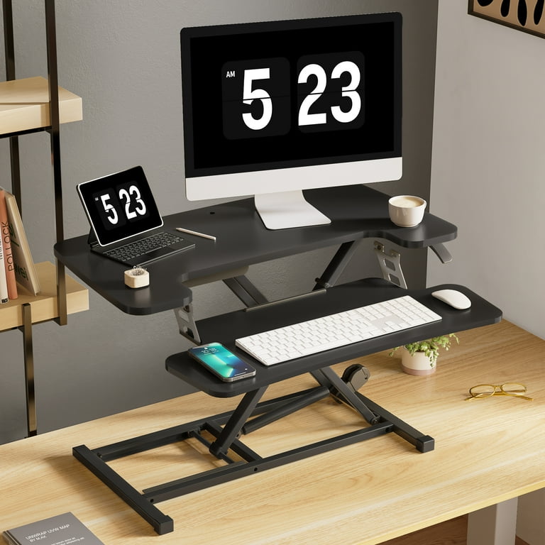 FLEXISPOT Home Office Height Adjustable Standing Desk Converter Black 32 U Shape with Keyboard Tray