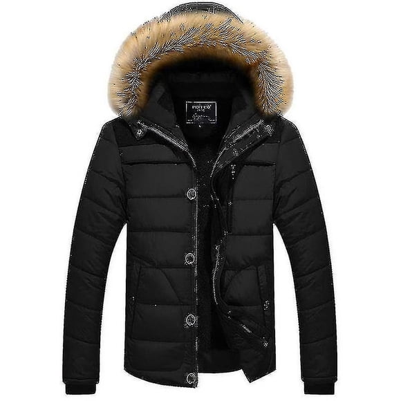 Men Faux Fur Hooded Coat Padded Quilted Puffer Bubble Jacket