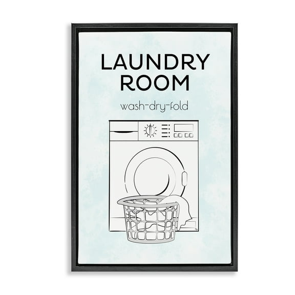 Stupell Industries Minimal Laundry Wash Dry Fold Bath & Laundry Painting Black Floater Framed Canvas Art Print Wall Art, 17 x 25