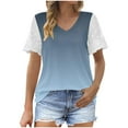 thumbnail image 2 of Teissuly Fashion Woman Casual V-Neck Vintage Solid Mesh Blouse Short Sleeve T-Shirt Summer Tops, 2 of 6