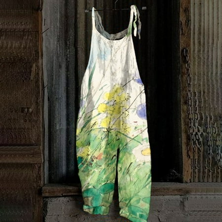 

Jumpsuits for Women Casual Loose Summer Rompers Boho Floral Adjustable Straps Wide Leg Overalls with Pockets