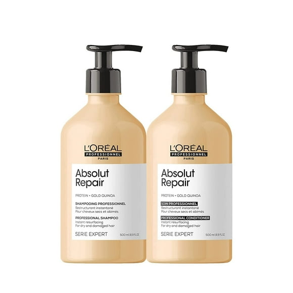 Loréal Professionnel Absolut Repair Shampoo & Conditioner Bundle | Protein Hair Treatment | Repairs Damage & Provides Shine | With Quinoa & Proteins | For Dry, Damaged Hair | 16.9 Fl. Oz.