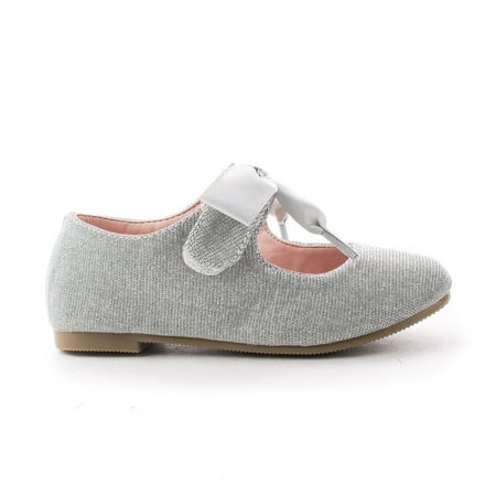 Skimmer 2 Slip - NayaIISQ by Happy Soda, Infant Girl Shimmering Velcro Bow Slip Mary Jane Dress Flats