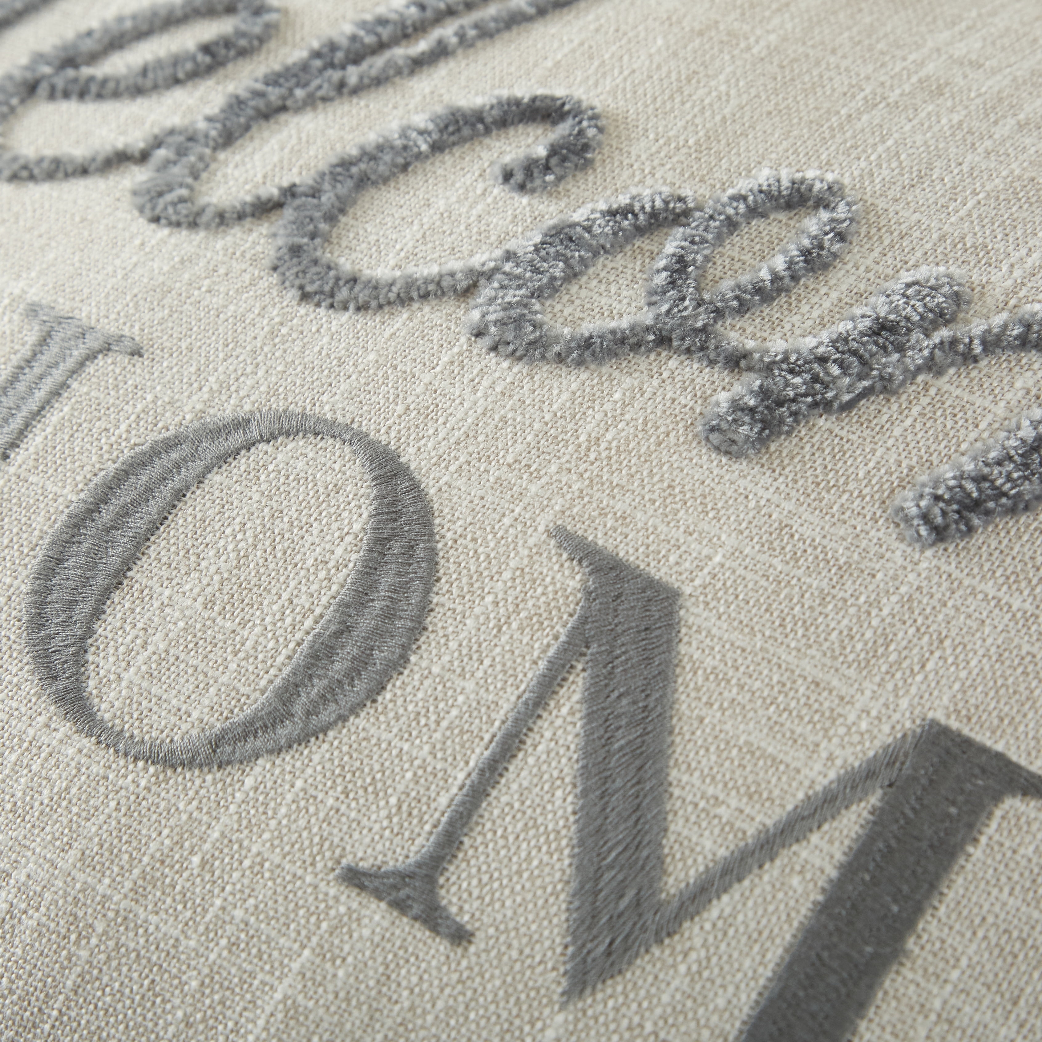(2 pack) Mainstays Welcome Home Faux Linen Embroidered Decorative Pillow For Adults, Gray, 14 x 20