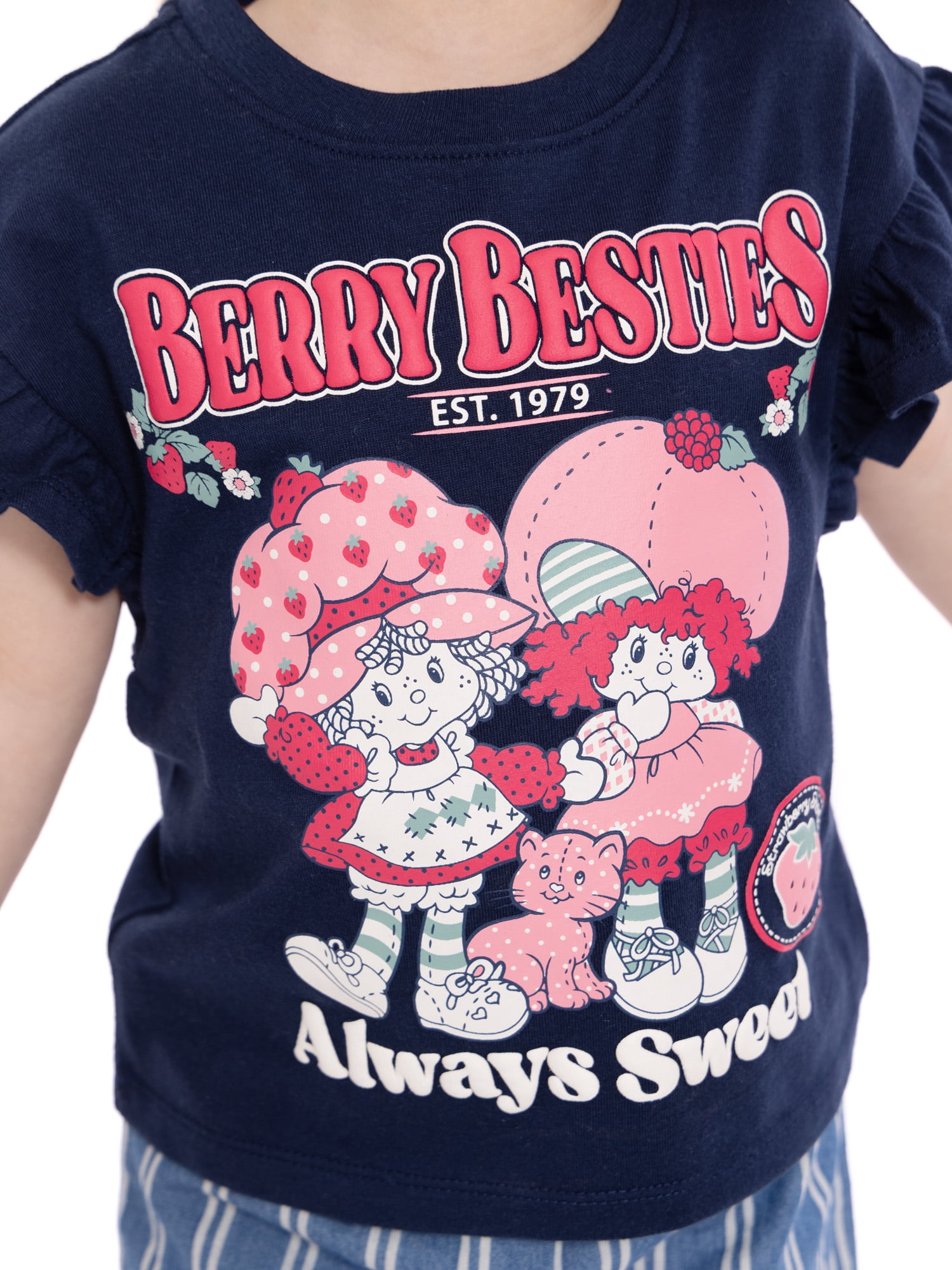 Strawberry Shortcake Toddler Girls Ruffle Graphic Tee and Stripe Pants Set, 2-Piece, Sizes 12M-5T