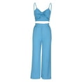 thumbnail image 6 of REORIAFEE Casual Two Pieces Suit Matching Women Plus Size Travel Outfit Women's Fashion Sexy Summer Casual Sleeveless V Neck Blouses Trousers Two Piece Set Sky Blue XL, 6 of 9