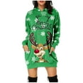thumbnail image 1 of Kcodviy Robe Midi Longue à Enfiler Imprimée de Noël pour Femme, Chandail à Capuchon à Manches avec Poche, Robe d'Été pour Dame, Chandail à Capuchon, Robe Chandail pour Femme, Chandail à Capuchon, 1 of 6