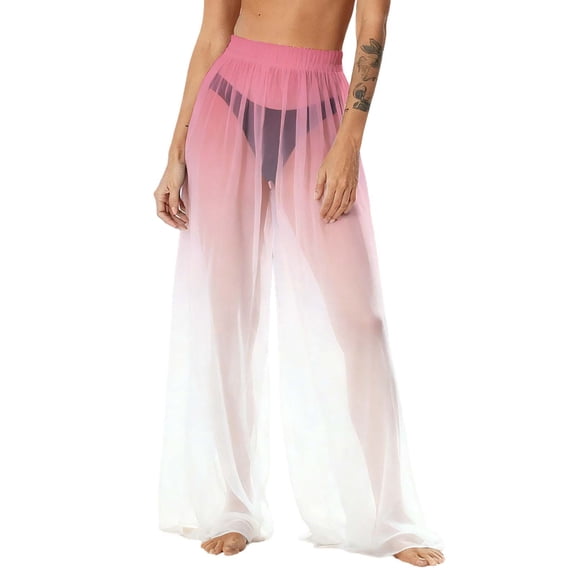 Gamivast Women's Swimwear Cover Ups High Waisted Sheer Mesh Wide Leg Pants Flowy Transparent Trousers for Summer Beach Vacation Holiday Resort Wear Outfits