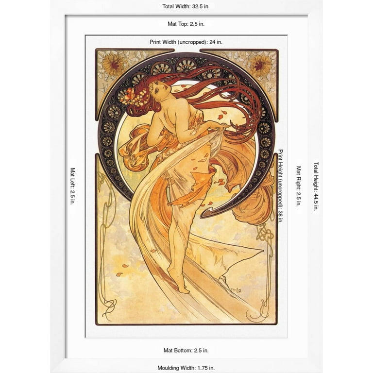 Art.com Dance Art Print by Alphonse Mucha, White Frame Wall