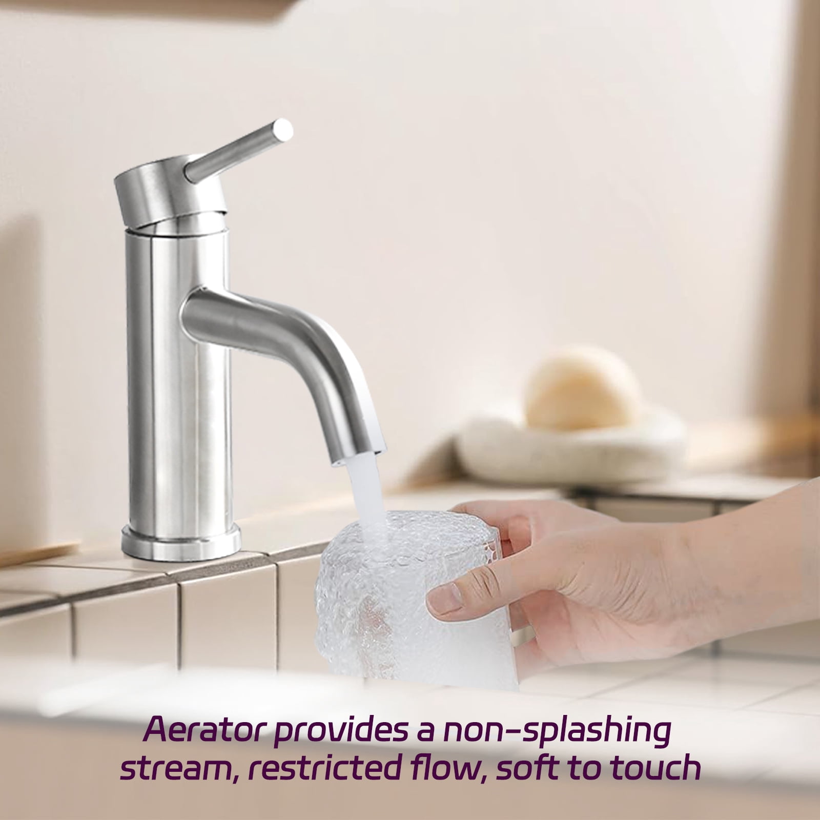 Premium Modern Bathroom Faucet,Single-hole vanity mount design,Streamlined contemporary styling,Ideal for modern bathroom vanities and sinks,Easy installation,Brushed Nickel