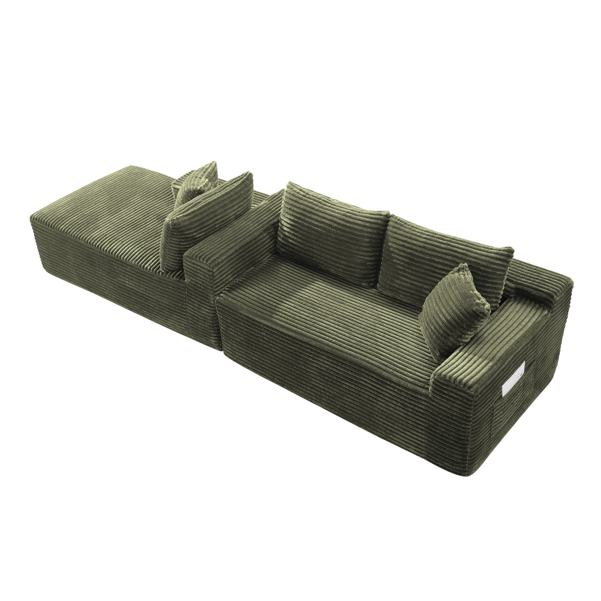 106 inch L Shape Cloud Couch Modular Sectional Sofa Corduroy Boneless Sofa Couch with Chaise, No Assembly Sofa for Living Room, Green