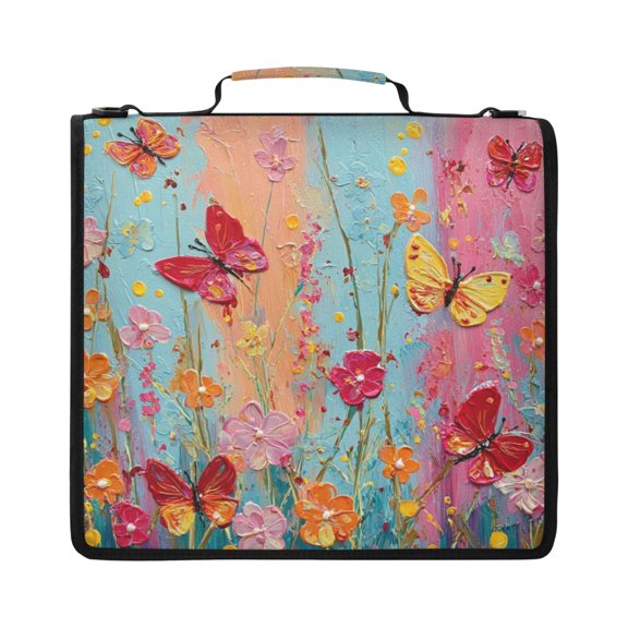 Zipper Binder with Shoulder Strap 2 inch 3 Ring Waterproof File Folder Organizer Bag 500 Sheet Vibrant Garden Scene