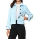 thumbnail image 1 of REFINED ATTIRE Abrigo corto de mujer con solapa, cierre de botón de un solo pecho, color azul claro, talla XL, 1 of 6