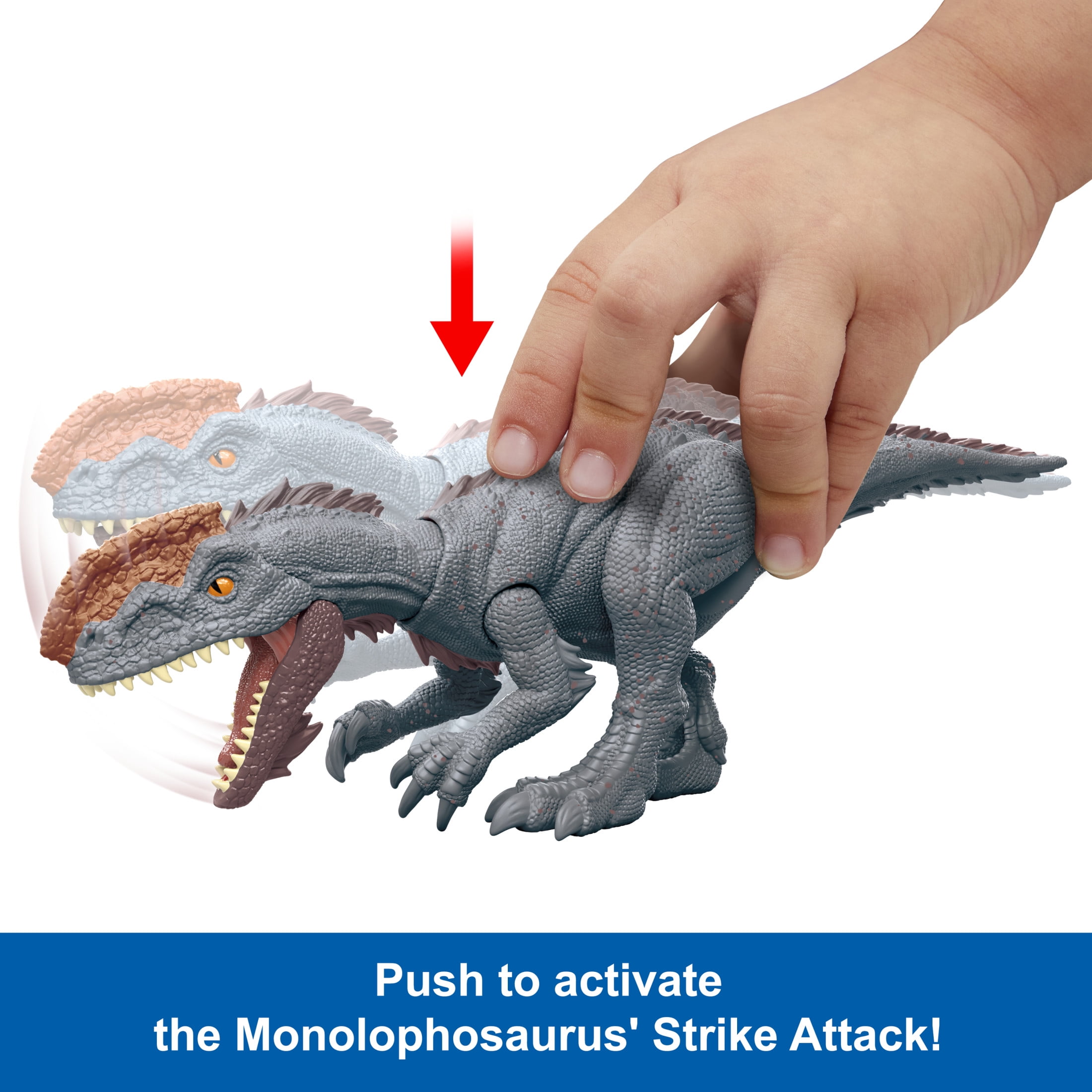 Jurassic World Strike Attack Monolophosaurus Dinosaur Action Figure Toy with Single Strike Action